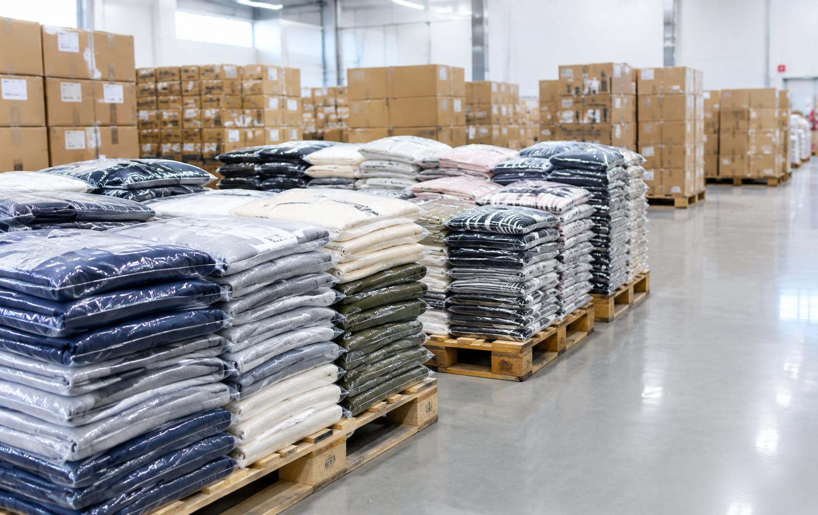 New clothing stock packed on pallets ready for export